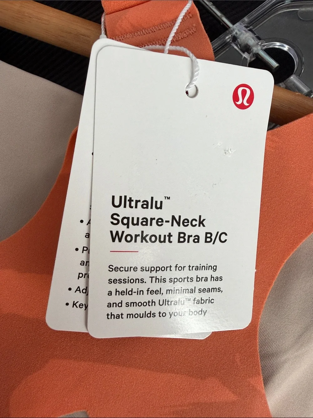 Lululemon Square Neck Workout Bra 10 B/C Coral Orange Printed Sports Bra